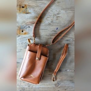 Tan Vegan Leather Crossbody Cardholder Wallet